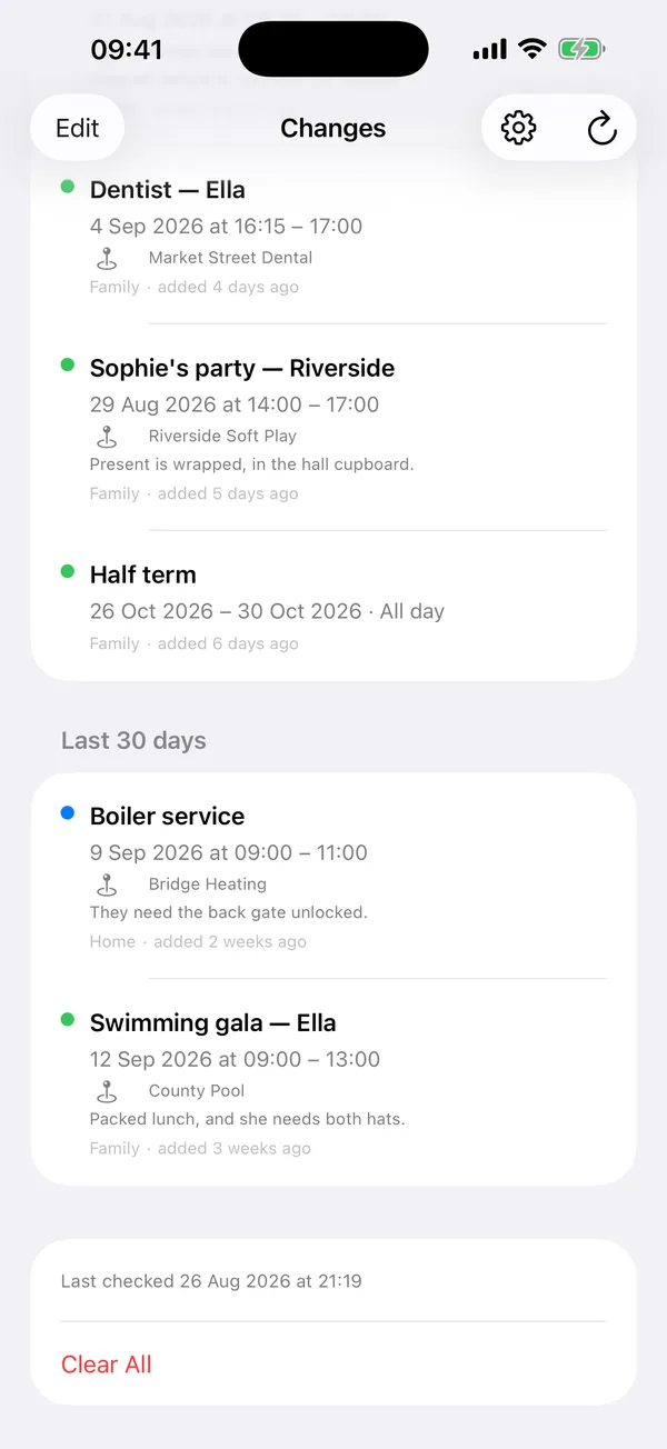The same list scrolled down, showing the Last 7 days and Last 30 days groups.